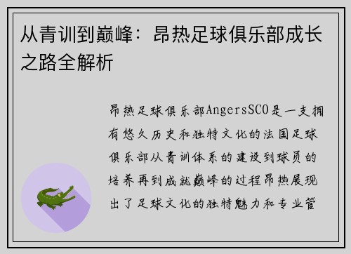 从青训到巅峰：昂热足球俱乐部成长之路全解析