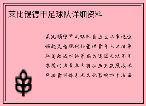 莱比锡德甲足球队详细资料